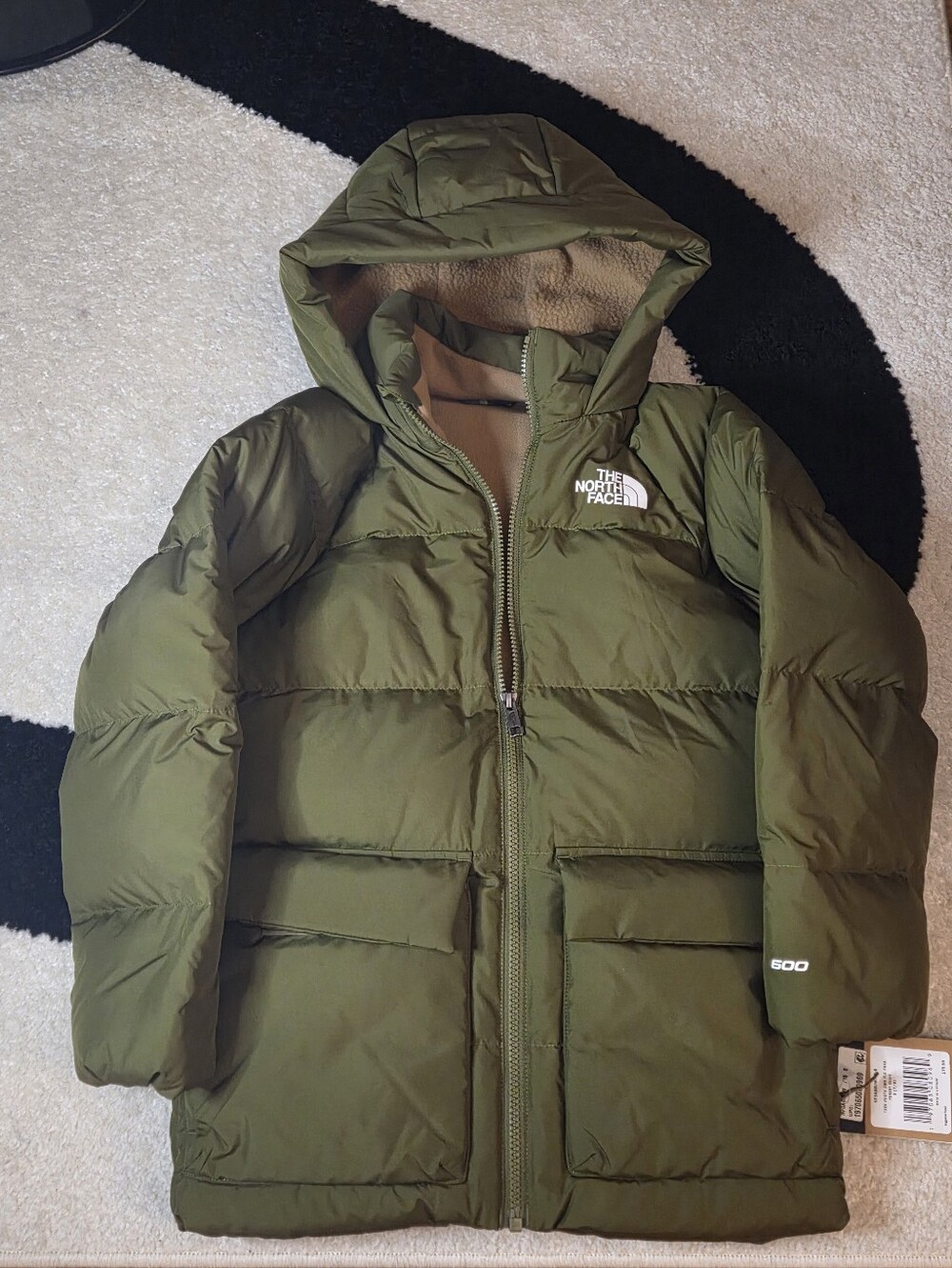 KID'S THE NORTH FACE DOWN FLEECE LINED PARKA SZ SMALL 7/8